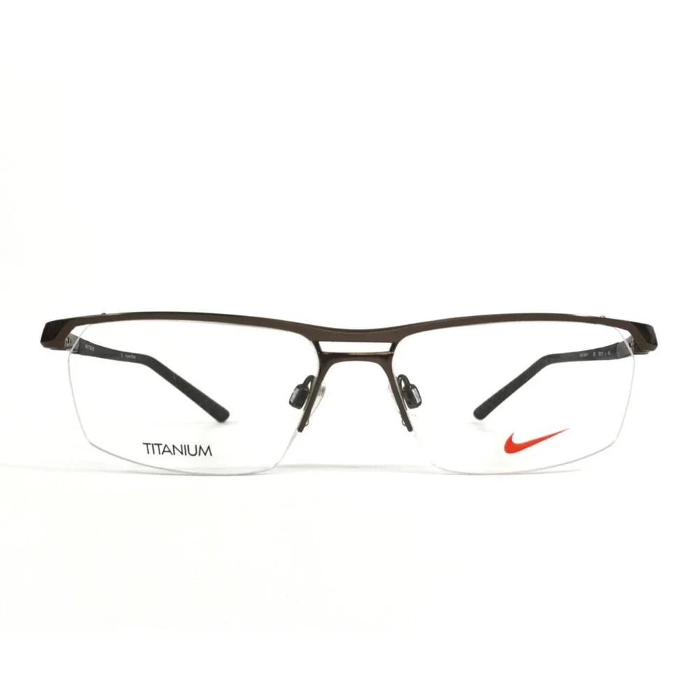 Nike Eyeglasses Frames 6044/1 205 Dark Cinder Brown Half Rim Titanium 55-15-140